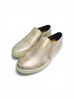 Spectator Leather Slip On Distressed Metallic Bronze Over Ivory Backgrou…